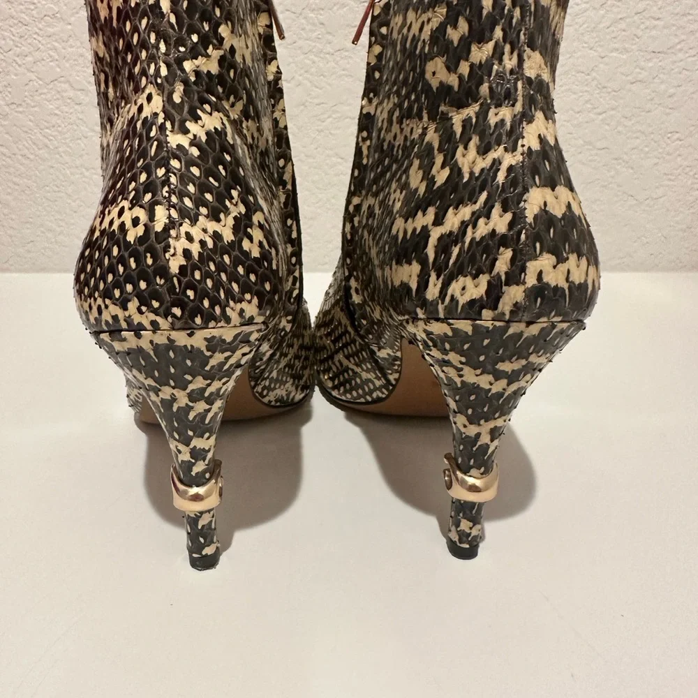 COACH Remi Snakeskin Natural Tan and Black High Heel Ankle Boots Booties Size 9 - Picture 9 of 14